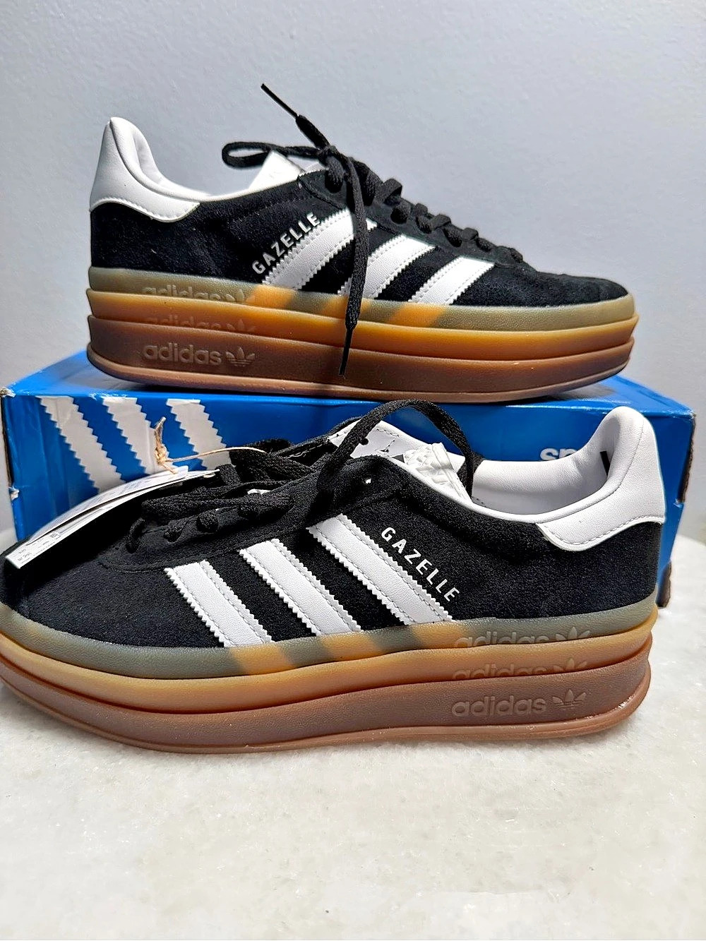 adidas Gazelle Bold Platform Sneakers Black & White US 8 Like New